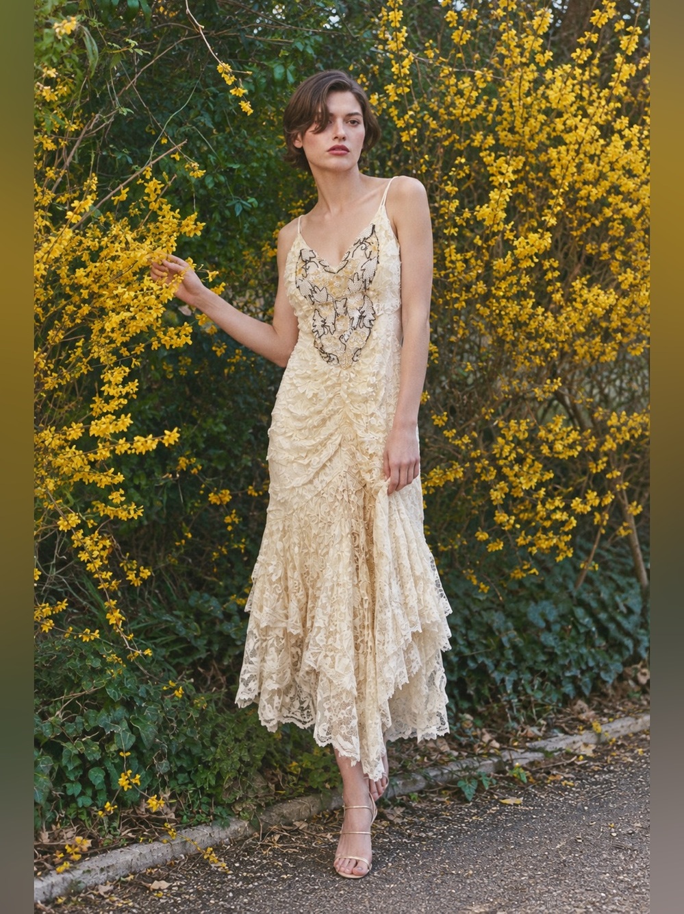 VTG Y2K Fairycore Lace Bridal Romantic Reception Coquette Mermaid Slip Dress M